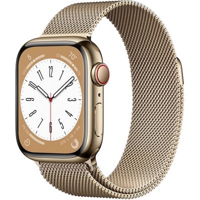 Умные часы Apple Watch Series 8, 41 мм, корпус из нержавеющей стали, миланский сетчатый браслет, золото ML733 - фото 33584