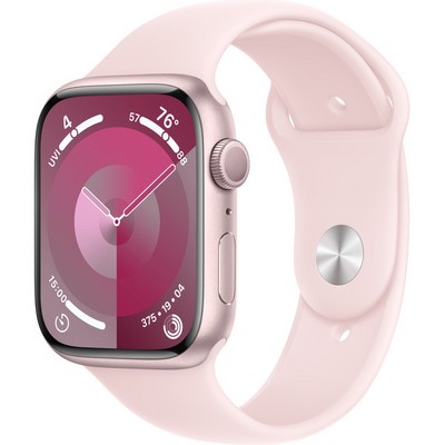 Умные часы Apple Watch Series 9, 45 мм, корпус из алюминия розового цвета, спортивный ремешок нежно-розового цвета - фото 35240