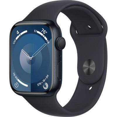 Умные часы Apple Watch Series 9, 45 мм, корпус из алюминия цвета тёмная ночь, спортивный ремешок цвета тёмная ночь - фото 35246