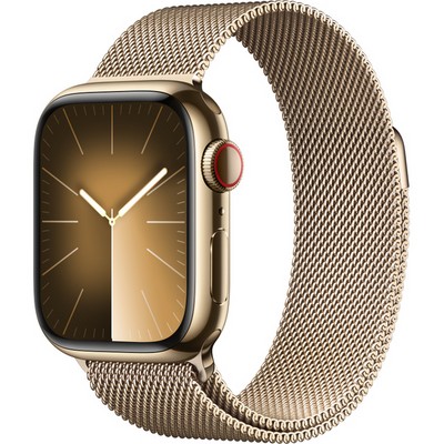 Умные часы Apple Watch Series 9, 41 мм, корпус из нержавеющей стали, миланский сетчатый браслет, золото - фото 35267