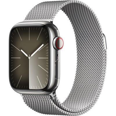 Умные часы Apple Watch Series 9, 41 мм, корпус из нержавеющей стали, миланский сетчатый браслет, серебро - фото 35270