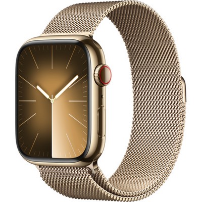 Умные часы Apple Watch Series 9, 45 мм, корпус из нержавеющей стали, миланский сетчатый браслет, золото - фото 35276