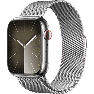 Умные часы Apple Watch Series 9, 45 мм, корпус из нержавеющей стали, миланский сетчатый браслет, серебро - фото 35279