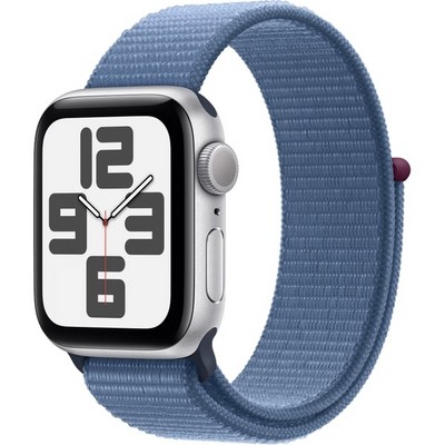 Умные часы Apple Watch SE 2023 GPS, 40 мм, корпус из алюминия серебристого цвета, ремешок Sport Loop цвета грозовой синий - фото 36014