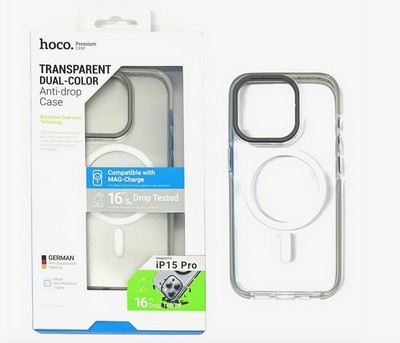 Чехол пластиковый Hoco AS6 Transparent anti-fall magnetic case iPhone 15 Pro Max (6.7") TPU + PC + TPE 2.0mm Прочный/Серый - фото 36882
