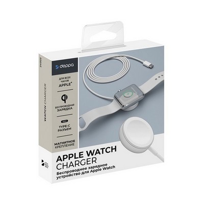 Беспроводное зарядное устройство Deppa A-watch Type-C (D-24022) для Apple Watch Series 1-8/SE/Ultra Белый - фото 37748