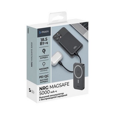 Аккумулятор внешний универсальный Deppa NRG Magesafe, 20Вт. 5000 mAh power bank D-33664 (5V-3A) Черный - фото 37962