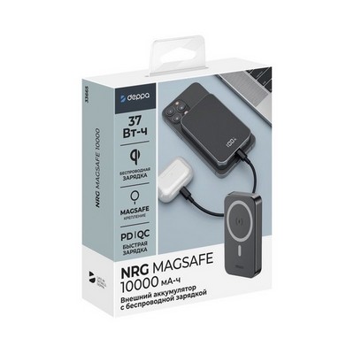 Аккумулятор внешний универсальный Deppa NRG Magesafe 20Вт. 10000 mAh power bank D-33665 (5V-3A) Черный - фото 37964