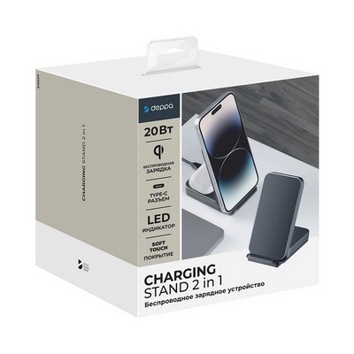 Беспроводное зарядное устройство Deppa Charging Stand 2в1 (D-24027) для Apple iPhone/ Air Pods 20W Черный - фото 40771