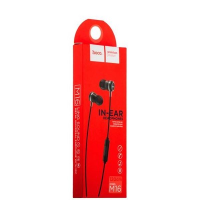 Наушники Hoco M16 Ling Sound Metal Universal Earphone with mic (1.2 м) с микрофоном Black Черные - фото 6489