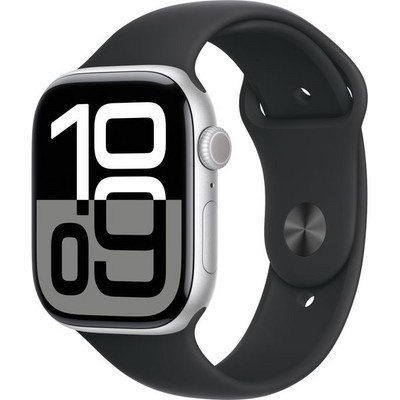 Умные часы Apple Watch Series 10 GPS 46mm Silver Aluminum Black Sport Band - фото 42715