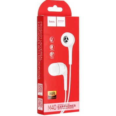 Наушники Hoco M40 Prosody universal earphones with mic (1.2 м) с микрофоном White Белые - фото 6599