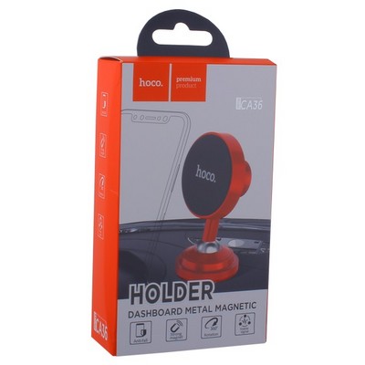 Автомобильный держатель Hoco CA36 Dashboard metal magnetic in-car holder магнитный универсальный красный - фото 6874