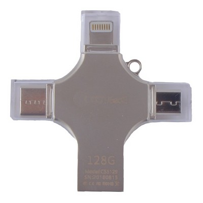 Флеш-накопитель COTECi 4in1 Zinc Alloy (CS5129-128G) Lightning/ MicroUSB/ Type-C/ USB 2.0 Серебристый - фото 6950
