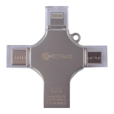 Флеш-накопитель COTECi 4in1 Zinc Alloy (CS5129-32G) Lightning/ MicroUSB/ Type-C/ USB 2.0 Серебристый - фото 6952