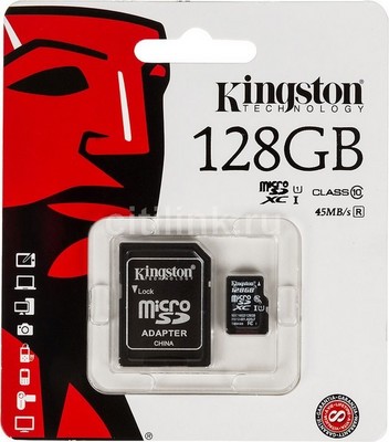 Карта памяти micro SDHC 128Gb Kingston Class10 с адаптером SD - фото 6993