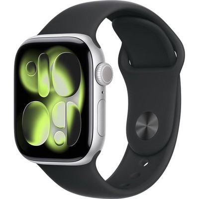 Умные часы Apple Watch Series 11, 42 mm, Silver Aluminium Black Sport Band - фото 51846