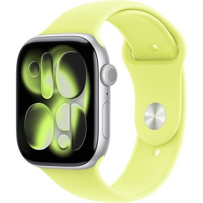 Умные часы Apple Watch Series 11, 46 mm, Silver Aluminium Neon Yellow Sport Band - фото 51978