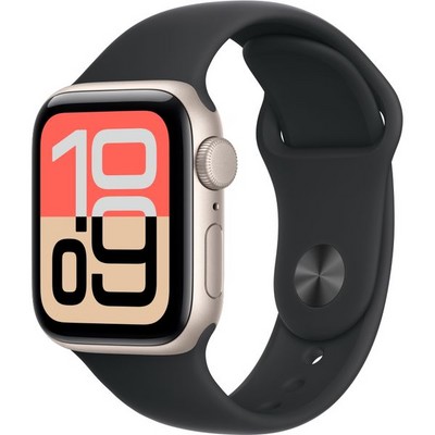 Умные часы Apple Watch SE 3, 40 mm, Starlight Aluminium Black Sport Band - фото 52170