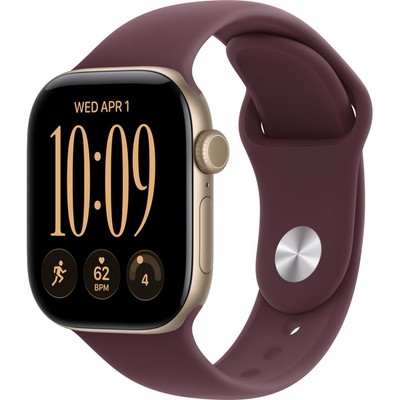 Умные часы Apple Watch Series 12 42mm GPS Light Gold Aluminum Case with Burgundy Sport Band SM/ML - фото 60640