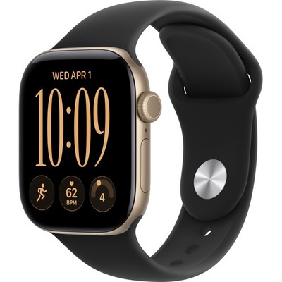 Умные часы Apple Watch Series 12 42mm GPS Light Gold Aluminum Case with Black Sport Band SM/ML - фото 60674