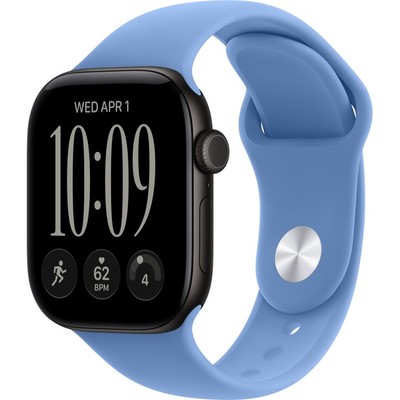Умные часы Apple Watch Series 12 42mm GPS Black Aluminum Case with Wildflower Blue Sport Band SM/ML - фото 60686