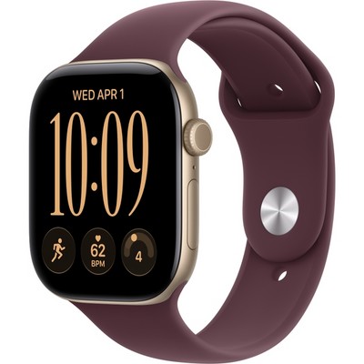 Умные часы Apple Watch Series 12 46mm GPS Light Gold Aluminum Case with Burgundy Sport Band SM/ML - фото 60790