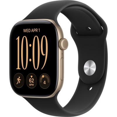 Умные часы Apple Watch Series 12 46mm GPS Light Gold Aluminum Case with Black Sport Band SM/ML - фото 60803
