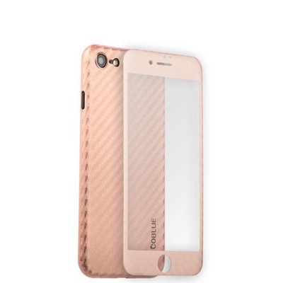 Чехол-накладка карбоновая Coblue 4D Glass & Carbon Case (2в1) для iPhone SE (2020г.)/ 8/ 7 (4.7) Розовый - фото 8329
