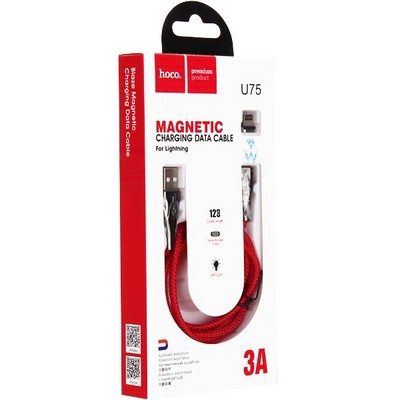 USB дата-кабель Hoco U75 Magnetic charging data cable for Lightning (1.2м) (3A) Красный - фото 4927