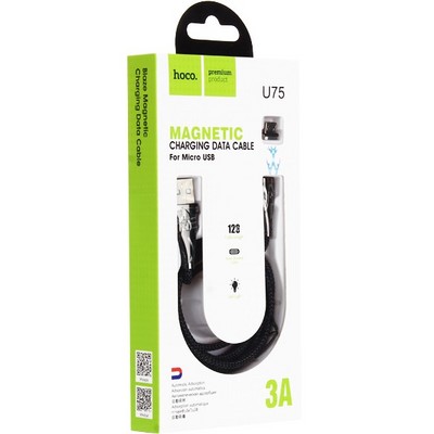 USB дата-кабель Hoco U75 Magnetic charging data cable for MicroUSB (1.2м) (3A) Черный - фото 4928