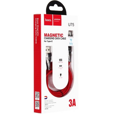 USB дата-кабель Hoco U75 Magnetic charging data cable for Type-C (1.2м) (3A) Красный - фото 4931