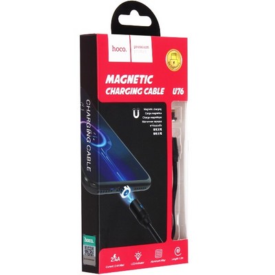 USB дата-кабель Hoco U76 Magnetic charging data cable for Lightning (1.2м) (2.4A) Черный - фото 4933