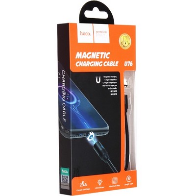 USB дата-кабель Hoco U76 Magnetic charging data cable for MicroUSB (1.2м) (2.4A) Черный - фото 4934