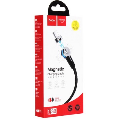 USB дата-кабель Hoco S8 Magnetic charging data cable for MicroUSB (1.2м) (2.4A) Черный - фото 4937