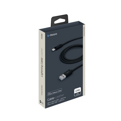 Дата-кабель USB Deppa Leather MFI 8-pin Lightning алюминий/ экокожа D-72266 (1.2м) Черный - фото 4941