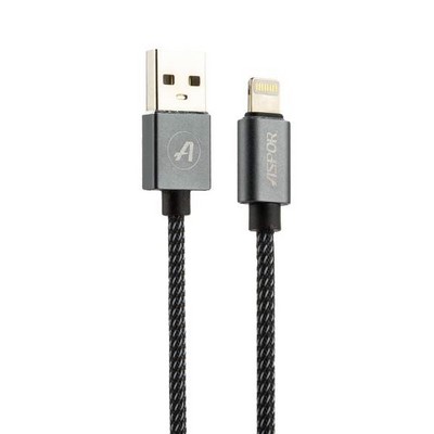 USB дата-кабель Aspor А132L 8-pin Lightning (2.0m) трос (метал+нейлон) 2.4A графитовый - фото 4954