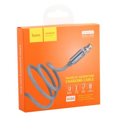 USB дата-кабель Hoco U40A Magnetic adsorption charging cable MicroUSB (1.0 м) Серый - фото 4955