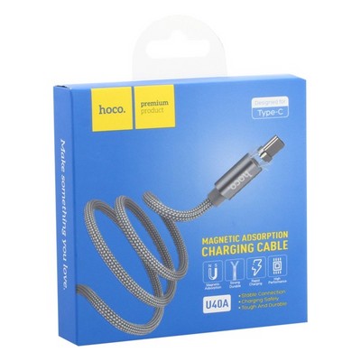 USB дата-кабель Hoco U40A Magnetic adsorption charging cable Type-C (1.0 м) Серый - фото 4956