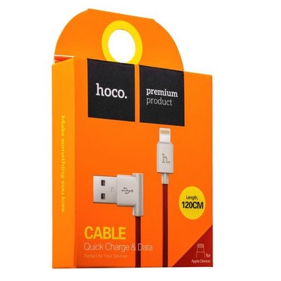 Дата-кабель USB Hoco UPL11 L Shape Lightning (1.2 м) Красный - фото 4957