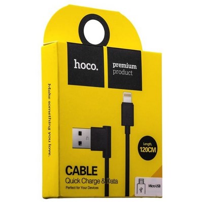 USB дата-кабель Hoco UPM10 L Shape MicroUSB Cable (1.2 м) Черный - фото 4962