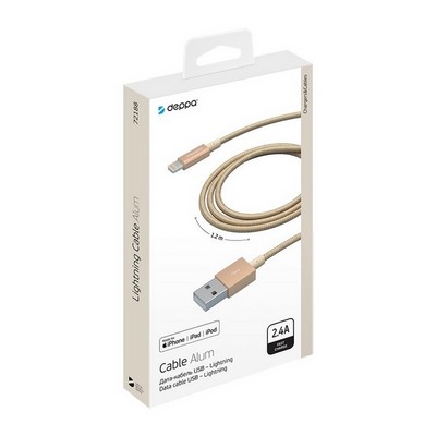 USB дата-кабель Deppa MFI 8-pin Lightning алюминий/ нейлон D-72188 (1.2м) Золотой - фото 4963