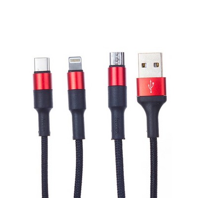 USB дата-кабель Hoco X26 Xpress charging data cable 3в1 Lightning+Micro-USB+Type-C (1.0 м) Black & Red - фото 4998