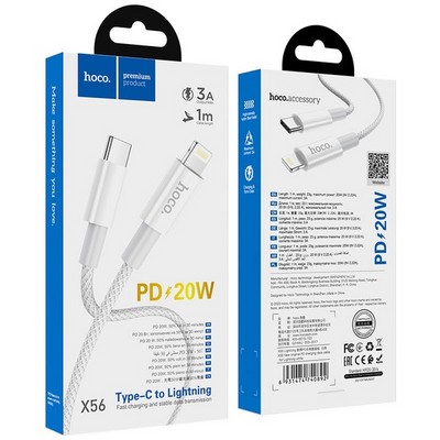 USB дата-кабель Hoco X56 New original PD charging data cable Type-C to Lightning 20W 1.0 м Белый - фото 5002