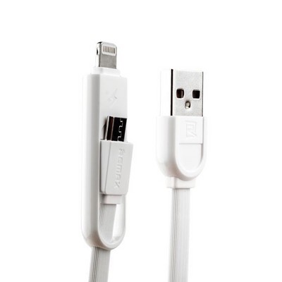 Дата-кабель USB Remax YARDS (RC-033T) 2в1 lightning & microUSB плоский (1.0 м) белый - фото 5006