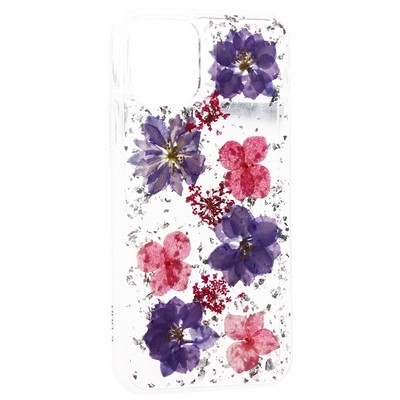 Чехол-накладка пластиковая KZDOO Flowers TPU+Dried Flowers+Lucite для Iphone 11 Pro (5.8") силиконовый борт Сиреневая - фото 10040