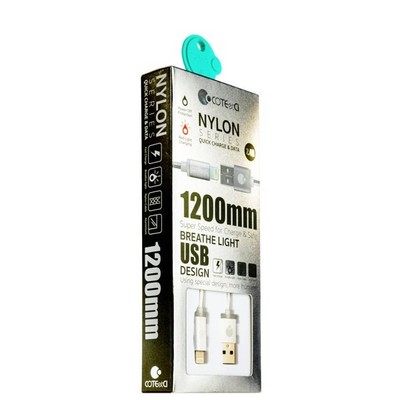 USB дата-кабель COTECi M30 NYLON series Lightning cable с индикатором CS2127-1.2M-TS (1.2 м) Серебристый - фото 5043