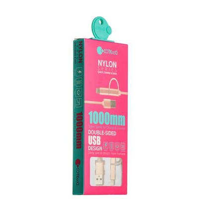 USB дата-кабель COTECi M9 NYLON series 2в1 Lightning+MicroUsb cable CS2112-MRG (1.0 м) розовое золото - фото 5060