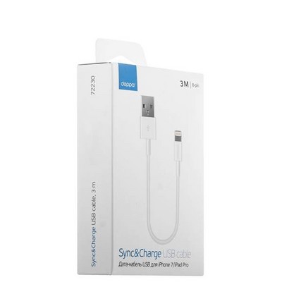 USB дата-кабель Deppa D-72230 8-pin Lightning 3м Белый - фото 5099