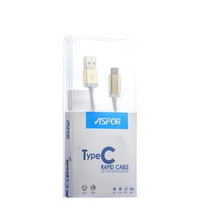 алис USB дата-кабель Aspor А161 Type-C (1.2m) круглый 2.1A белый, золотистый наконечник - фото 5116